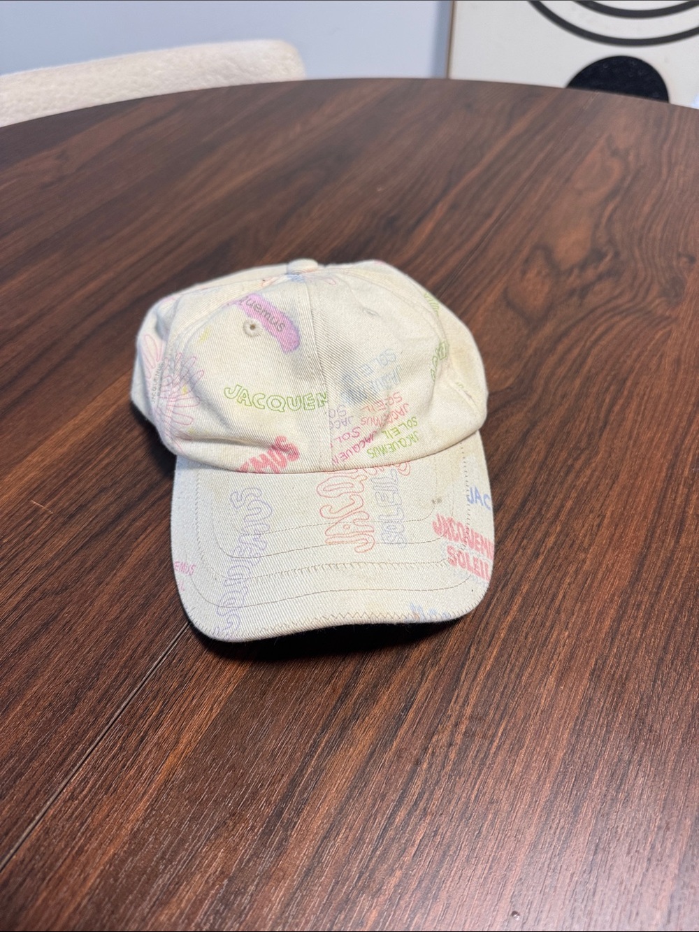 Jacquemus Cream Cap with Pastel Multicolor Logos / size 58